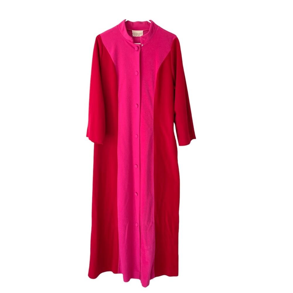 Vintage 70s Van Raalte At Home Wear Robe Duster Hostess Pink Red 16 Housecoat